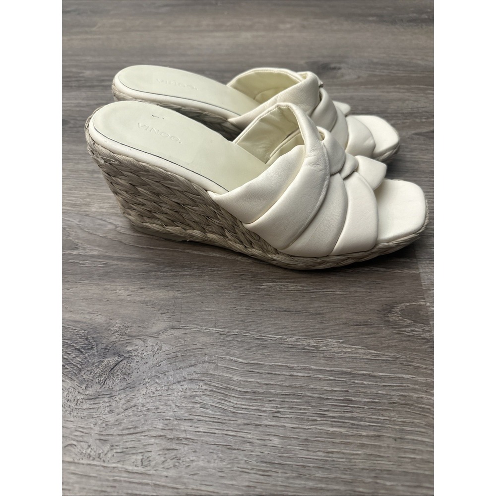 Vince Womens Gilian Sandals Espadrille Wedge Heel Slides White Leather 9.5m